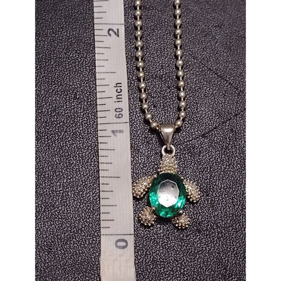 *Sale* Sterling silver green rhinestone turtle pendant necklace - Picture 6 of 11